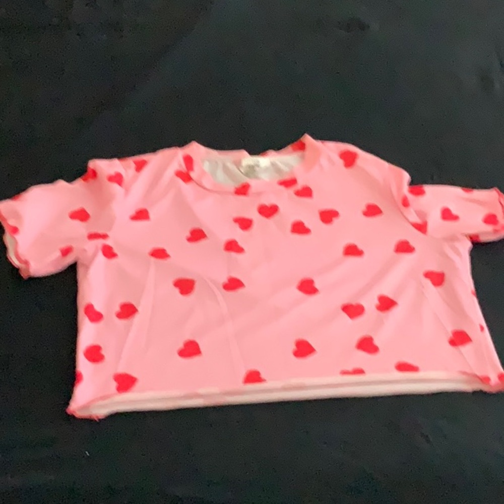 Pink Crop Top with Red Hearts